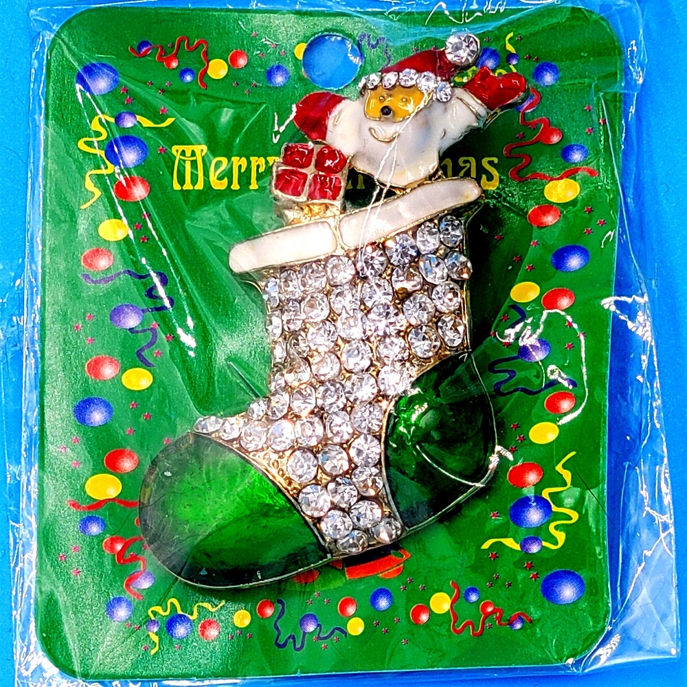 Christmas Stocking with Santa Brooch